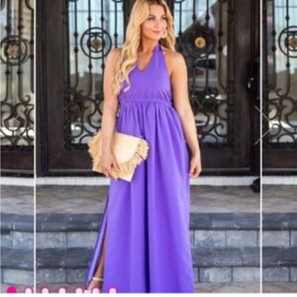 Pink Lily Purple Halter Maxi Dress new